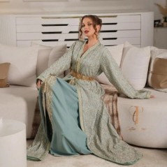 Caftan turquoise orné de broderies délicates par caftan_ikram_ |📍Tétouan, Maroc 🇲🇦