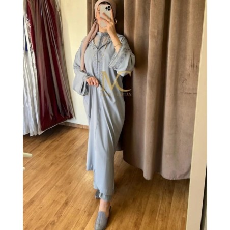 Caftan en soie bleu pastel et argent par Marwa_Caftan |📍Mohammédia, Maroc 🇲🇦