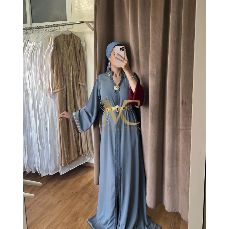 Caftan bleu brodé à la main par Marwa_Caftan |📍Mohammédia, Maroc 🇲🇦