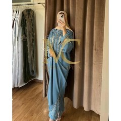 Caftan bleu brodé à la main par Marwa_Caftan |📍Mohammédia, Maroc 🇲🇦