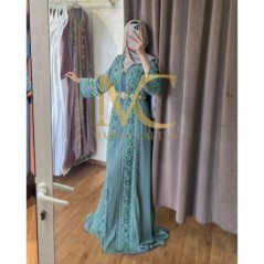Caftan vert d'eau en soie par Marwa_Caftan |📍Mohammédia, Maroc 🇲🇦