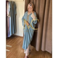 Caftan bleu pastel orné de broderies délicates par Marwa_Caftan |📍Mohammédia, Maroc 🇲🇦