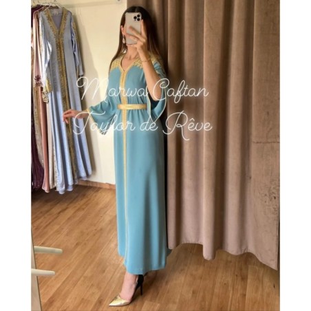 Caftan bleu ciel et doré par Marwa_Caftan |📍Mohammédia, Maroc 🇲🇦
