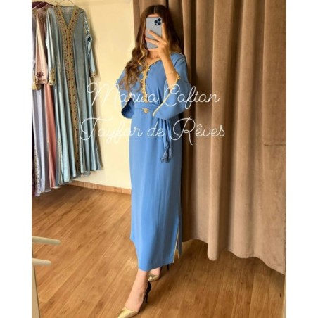 Caftan bleu brodé à la main par Marwa_Caftan |📍Mohammédia, Maroc 🇲🇦