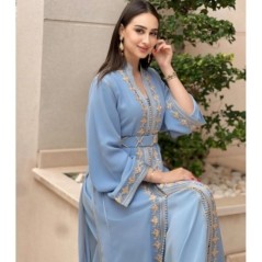 Caftan bleu ciel et doré par Location Caftan d'Or |📍Casablanca, Maroc 🇲🇦